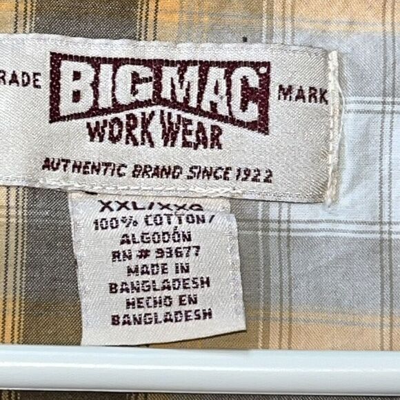 Big Mac Work Wear Mens XXL Shirt Brown Plaid Cotton Pearl Snaps LS Retro Western - Picture 2 of 5